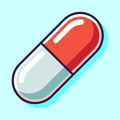 A vivid illustration of a red and white capsule on blue background