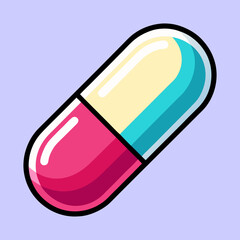 Stylized Cartoon Image of a Capsule Pill with Pink and Blue Colors