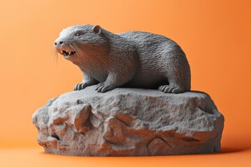 Gray rodent figurine perched atop a textured rock.
