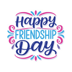 Happy friendship day decorative vector lettering with pink and blue accents