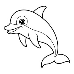 Obraz premium Outline illustration of a friendly dolphin leaping black and white vector drawing for coloring activity