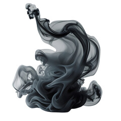Abstract black smoke swirling gracefully against a stark black background creating a dynamic effect