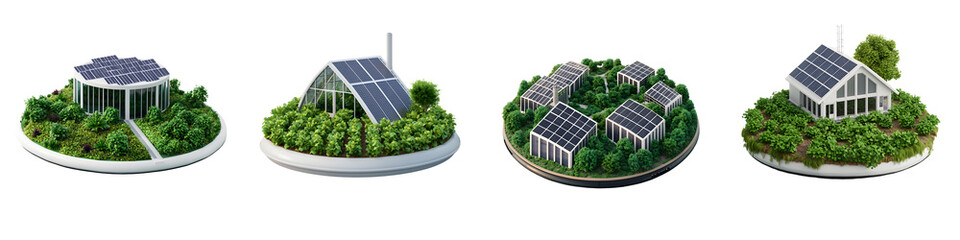 Sustainable greenhouse designs integrate solar power and natural elements.