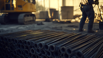 Reinforcement Steel Bars at a Construction Site
