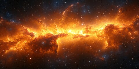 Fototapeta premium Celestial nebula illuminated by orange and gold hues showcasing the beauty of deep space