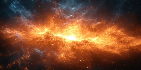 Naklejka premium Stunning cosmic explosion illuminates the dark expanse of space with fiery colors and intricate gas clouds