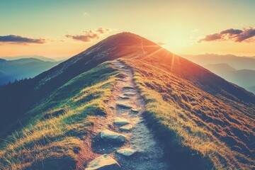 Mountain path at sunset