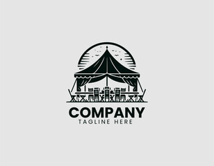 Minimalist Event Tent Silhouette Table Chairs Vector Logo Design, Simple Event Tent Table Chairs Silhouette Logo