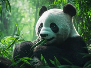 Obraz premium Panda eating bamboo forest