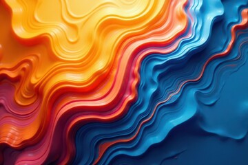 Fototapeta premium Fluid orange and blue abstract art, full color , artwork, blue