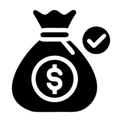 Black Silhouette Money Bag Vector with Tick on Transparent Background