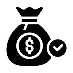 Money Bag with Check Mark Vector Black Silhouette PNG on Transparent Background