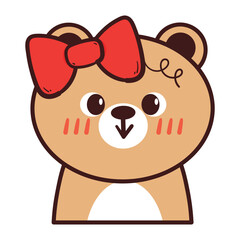 cartoon bear wearing red bow. cute drawing for kids sticker, doodle sticker