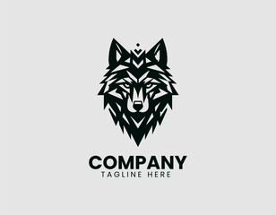 Obraz premium Striking Wolf Head Sharp Gaze Vector Logo Design, Intense Wolf Head Piercing Gaze Logo