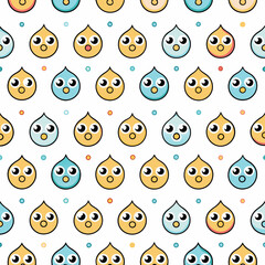 Cute, surprised water drop characters in a repeating pattern