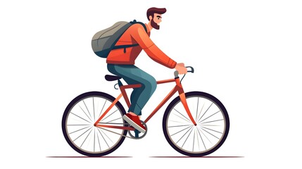 Obraz premium Happy young adult man riding a bicycle cartoon character illustration for projects