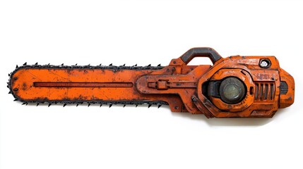 Fototapeta premium Orange Chainsaw on White Background