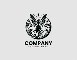 Obraz premium Enchanting Fairy Silhouette Wings Magic Vector Logo Design, Beautiful Fairy with Wings Magic Dust Logo