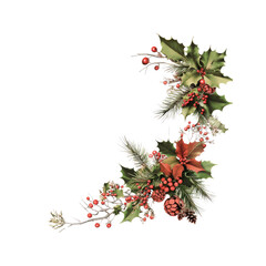 Festive Christmas Holly and Pine Corner Arrangement