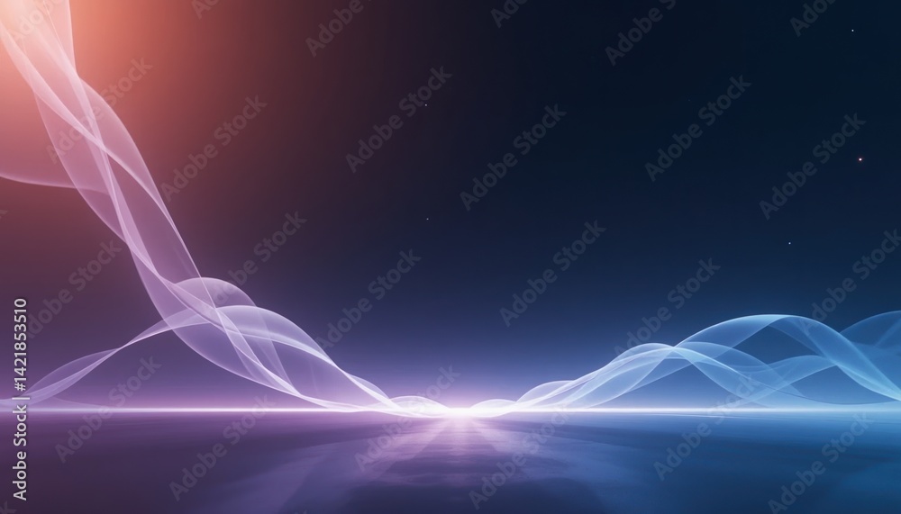 Poster dynamic light waves creating ethereal patterns over water abstract digital art calm atmosphere enigm