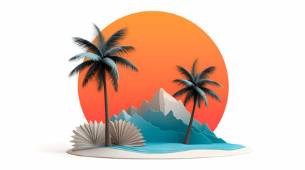 Obraz premium Low Poly Tropical Island Sunset Scene