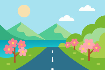 Naklejka premium landscape with road and trees