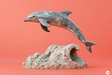 Fototapeta premium Leaping dolphin sculpture atop a sandy wave.