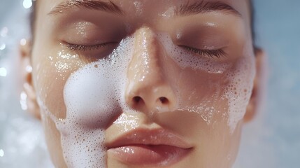 Close up of a person with facial mask on skin care routine enhancing natural beauty and self care