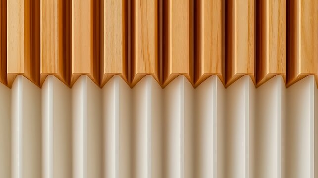 Wood & light material interplay, featuring vertical, parallel bars in light and dark neutral tones