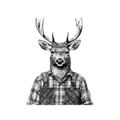  Monochrome Deer in Flannel Shirt and Overalls © MI coco