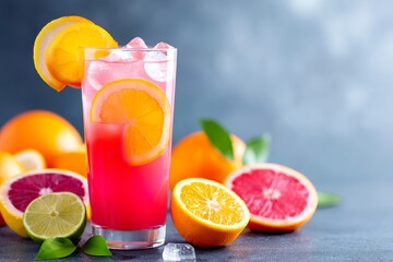 Refreshing Citrus Iced Cocktail Drink - A vibrant and refreshing iced cocktail drink, perfect for a hot summer day. It features citrus fruits like oranges, grapefruits, and limes