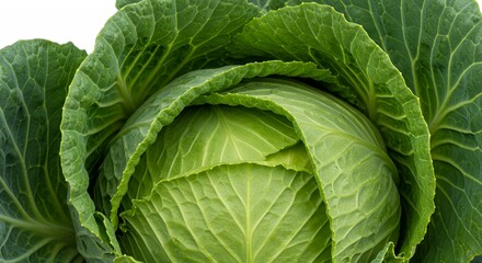 Obraz premium Detailed Botanical Real Shot Isolated White Cabbage Brassica Oleracea Showing Leaf Layers and Head Formation