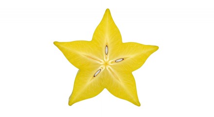 Fototapeta premium Detailed Botanical Real Shot Isolated White of Carambola Averrhoa Carambola Highlighting Star Shape and Seed Distribution in Bright Studio Lighting