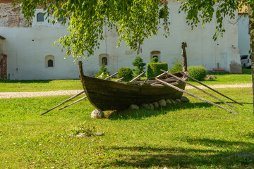 Old Wooden Boat with Oars on Grass, Kirillo-Belozersky Monastery, Russia