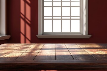 Room interior with wooden table and window