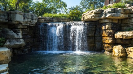 Fototapeta premium Serene Waterfall Landscape: A Tranquil Oasis of Nature's Beauty
