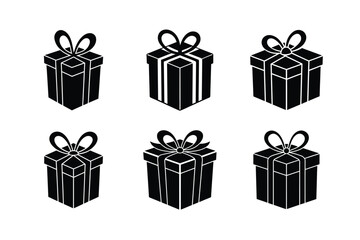 Gift Box Vector Bundle , Present Silhouette Icon Set for Holidays and Celebrations