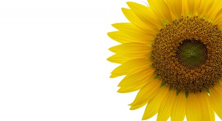 Detailed Botanical Sunflower Helianthus Annuus Displaying Seed Head and Ray Flowers Isolated on White Background in Sharp Focus