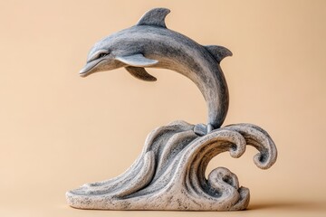 Fototapeta premium Ornate dolphin sculpture leaping above a stylized wave.