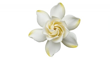 Fototapeta premium Detailed Botanical White Gardenia Jasminoides Flower Isolated Depicting Intricate RoseLike Flowers with Light Yellow Tints in High Resolution on White Background