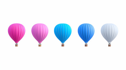 Naklejka premium Five Pastel-Colored Hot Air Balloons Floating Against White Background