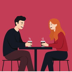 Couple enjoying coffee drinks together sitting at table in casual lifestyle scene vector illustration 