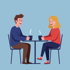 Obraz premium Two people enjoying coffee together sitting at a table friendly casual conversation vector illustration 