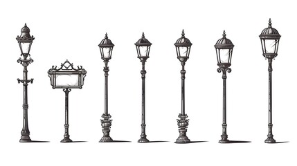 Vintage Hand Drawn Vector Sketch of Retro Street Lamp - Professional Illustration