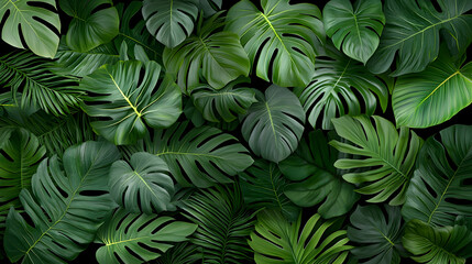 Lush Green Tropical Leaves Background Texture