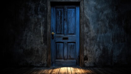 Mysterious antique door in dimly lit room