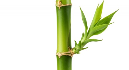 Obraz premium Isolated Green Bamboo Shoot with Sprouting Leaves on White Background Featuring Detailed Botanical Anatomy Perfect for Natural Designs