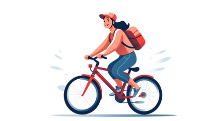 Obraz premium Young Adult Female Courier Riding Bicycle and Feeling Happy - Professional Stock Photo