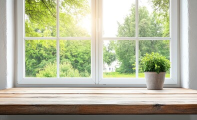 Window sill with plants