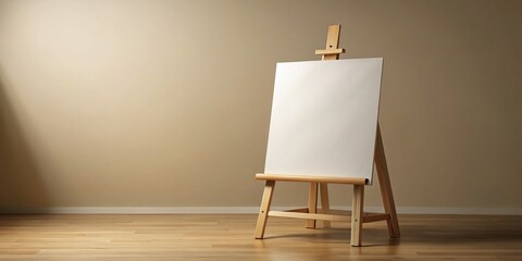Blank Canvas on Wooden Easel: Calm Art Studio Setup - High-Resolution Stock Photo